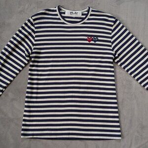 Comme Des Garcons PLAY Double-Heart Long Sleeve Tee (Medium)